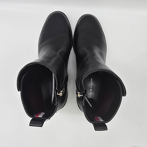 Tommy Hilfiger Side Zip Rezin2 Vegan Leather Ankle Moto Boots  Black Size 8 Logo - Picture 5 of 10